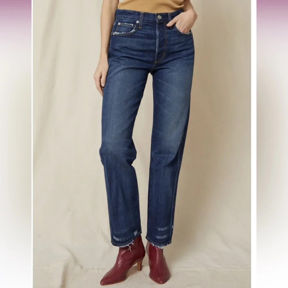NWT Amo Layla High Rise Relaxed Hip Straight Leg Jeans 25 Anthro boho button fly